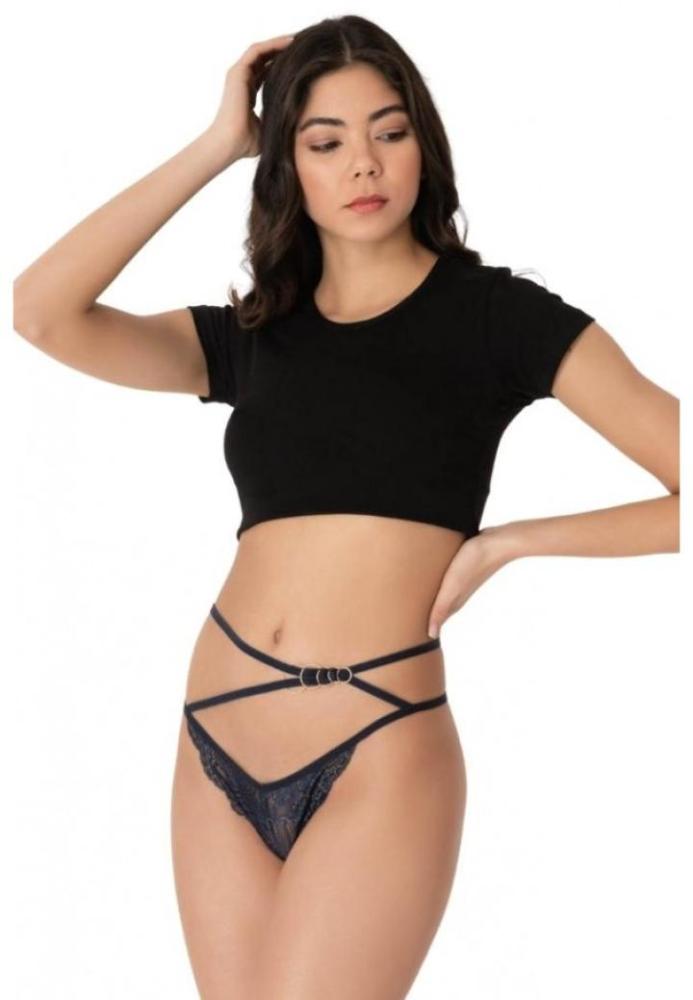 Chiloti Dama Cottonhill, Model Sexy, Tanga cu Barete, Accesorizati,Culoare Bleumarin, Engros